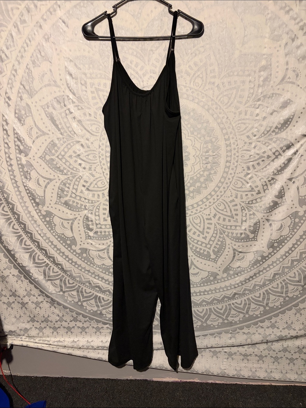 Black Spaghetti Strap Loose Fit Jumpsuit 2XL Side Pockets